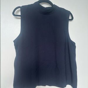 Ann Taylor Navy Sleeveless Mockneck Buttonback Shell